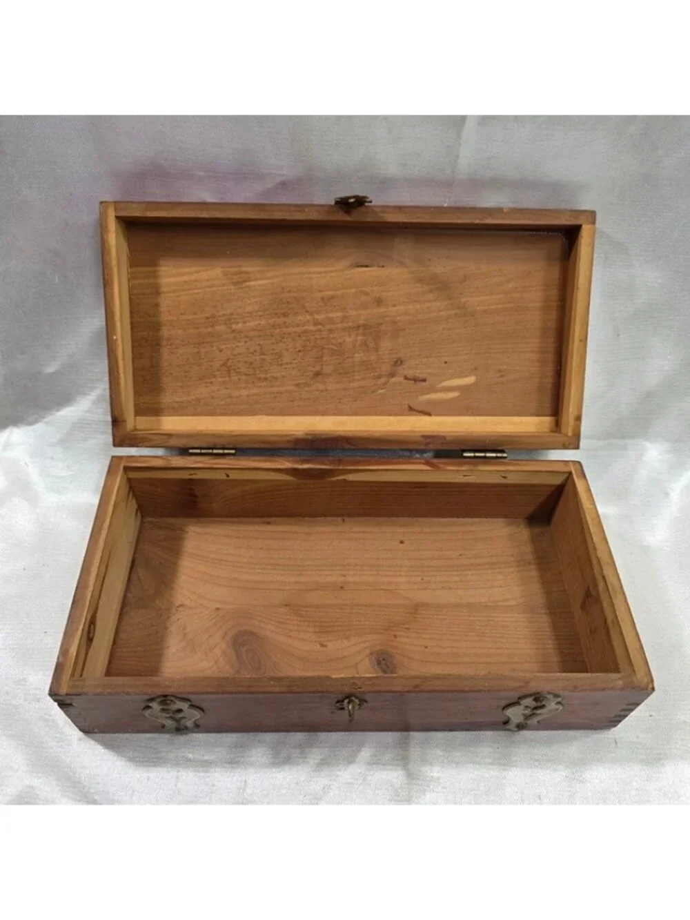 Vintage Cedar Jewelry Trinket Box Ornate Brass Hardware